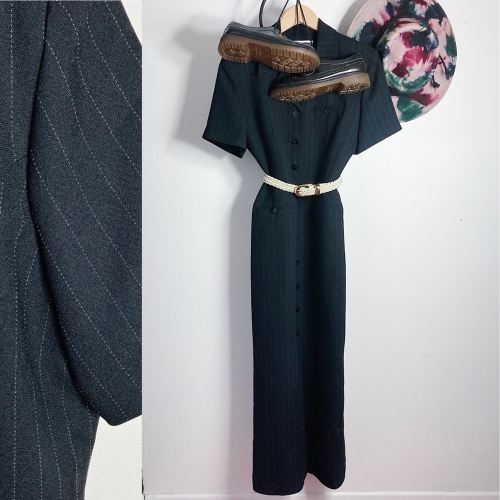 Vintage pinstriped maxi suit dress.